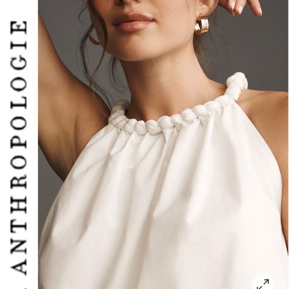 Anthropologie White Braided Bubble Hem Tank Top S - Picture 3 of 11